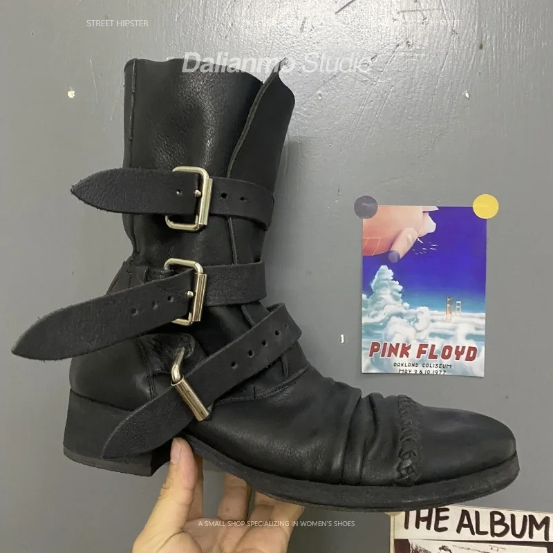 Vintage Fashion For Mens - 패션 남성용 천연 가죽 모터사이클 부츠