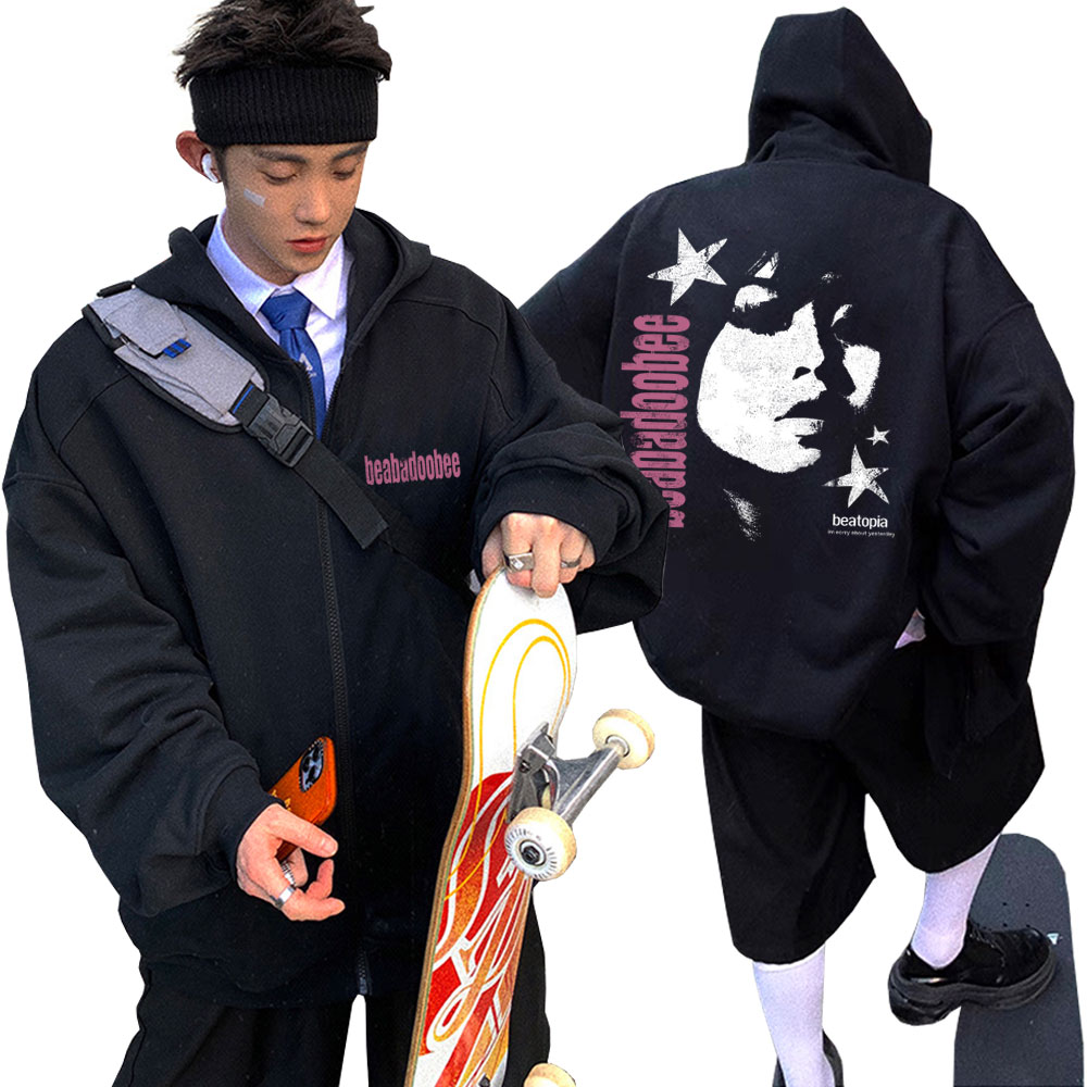 Vintage Fashion Pop Up - 비바두비 페이스 그래픽 지퍼 후드티 남녀