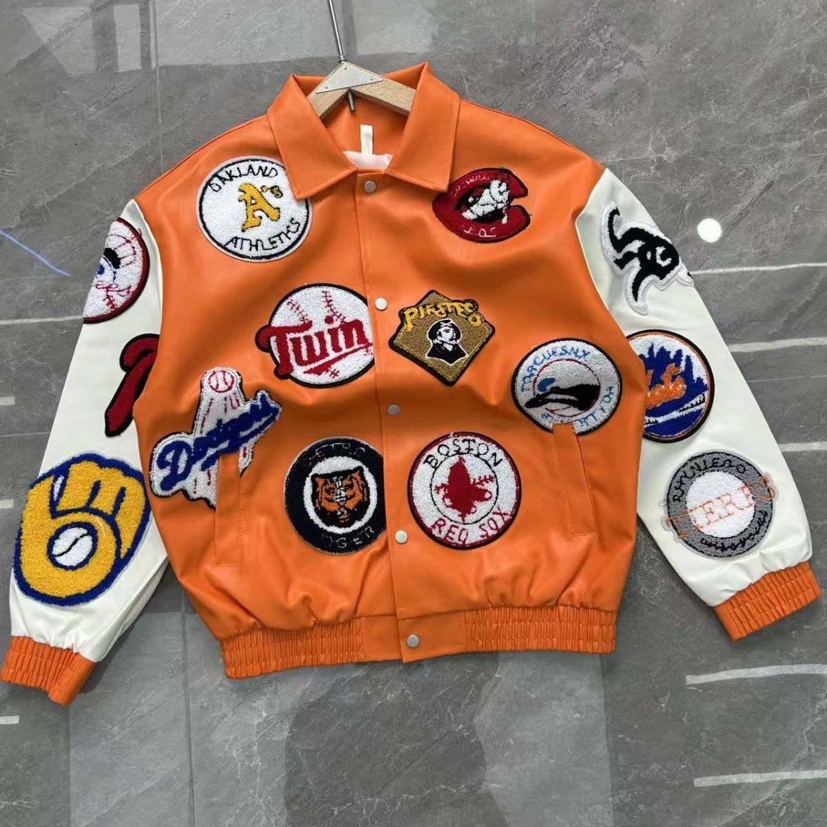 Varsity Jacket Wool - 미국 레트로 레터링 오토바이 패치 남성