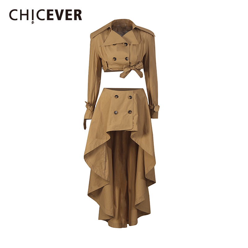 Vintage Fashion Pieces - CHICEVER 카키 스플라이스 레이스업 투피스 세트