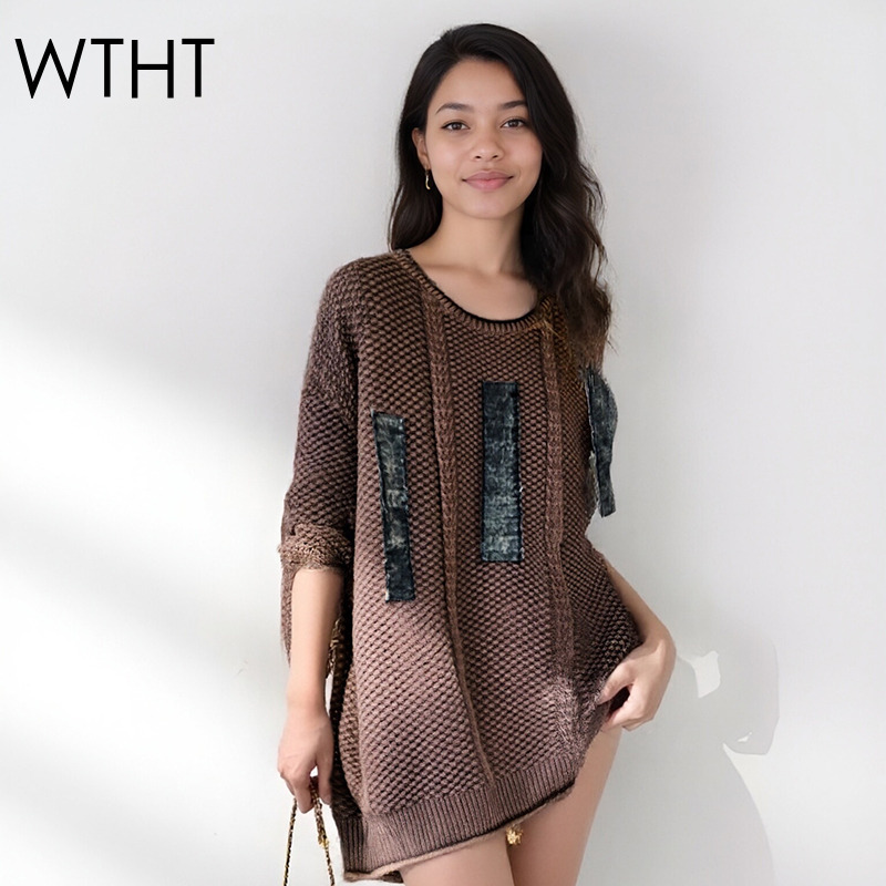 WTHT 빈티지 트렌디 여성 패치워크 캐주얼 니트 풀오 - Vintage Fashion Influencer 리뷰 및 가격