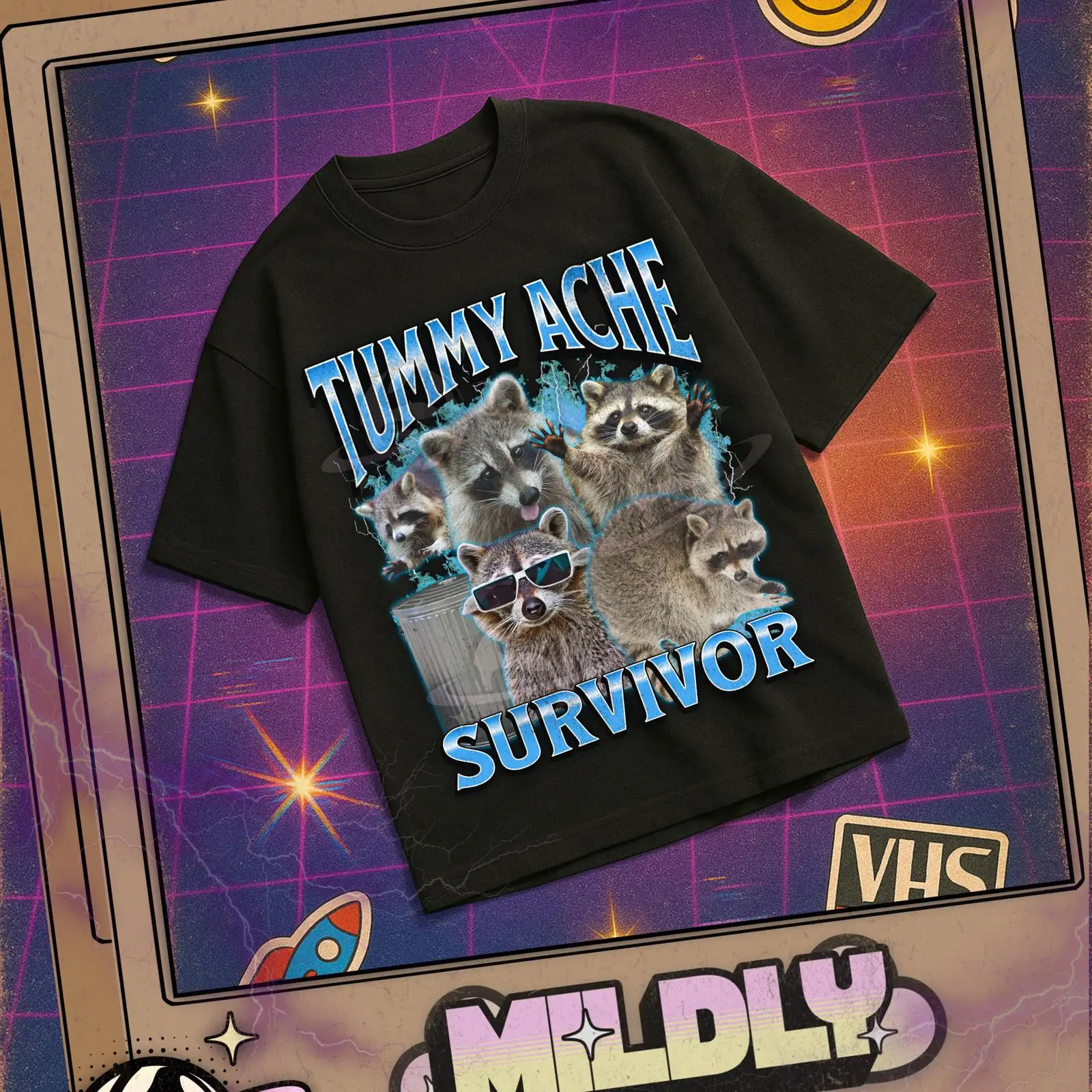 Tummy Ache Survivor Funny Racc - Vintage Fashion Gen Z 리뷰 및 가격
