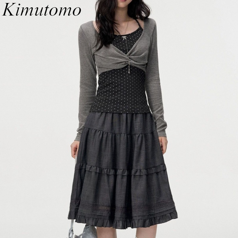 키무토모 여성용 티셔츠 긴소매 패치워크 페이크 투피스  - Vintage Fashion Pieces 리뷰 및 가격