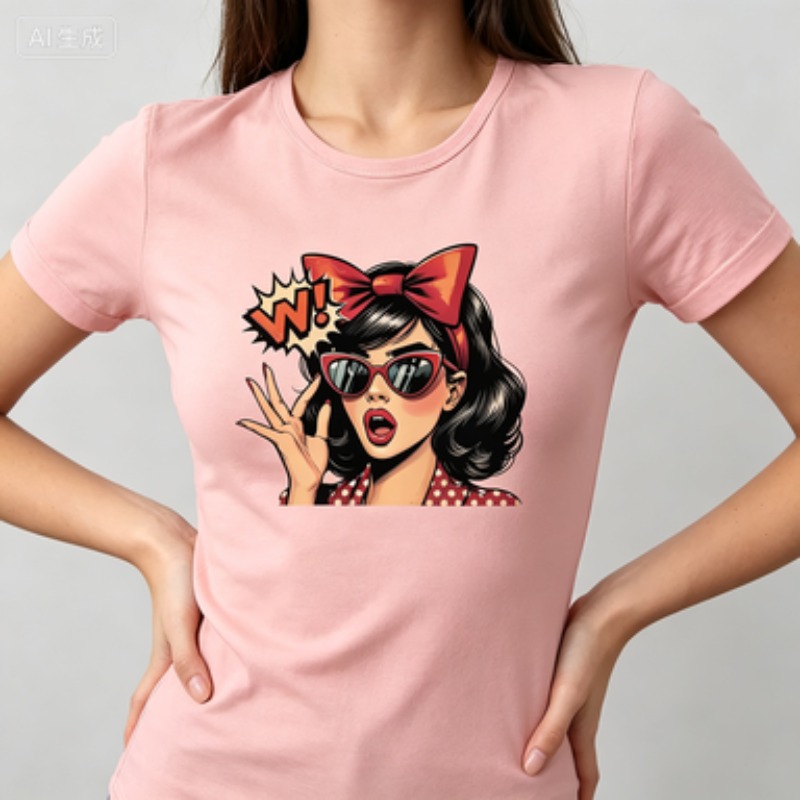 여성용 면 소재 슬림핏 티셔츠, 레트로 팝 아트 스타일 - Vintage Fashion Pop Up 리뷰 및 가격