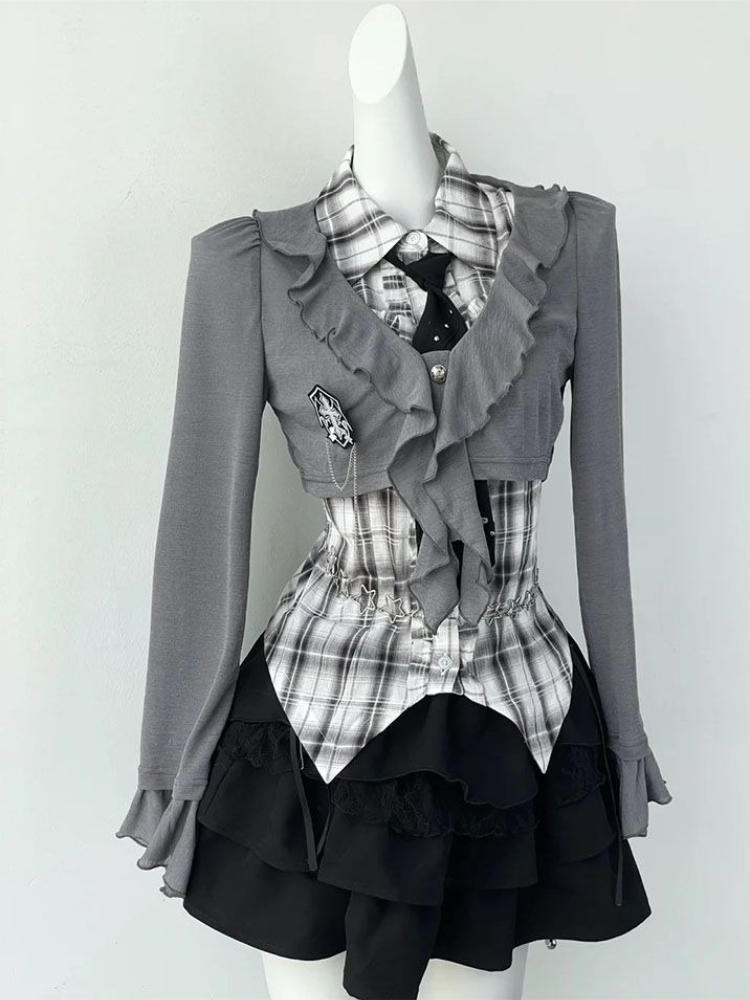 하라주쿠 패션 슬림 고딕 아메리칸 빈티지 2피스 세트  - Vintage Fashion Outfit 리뷰 및 가격
