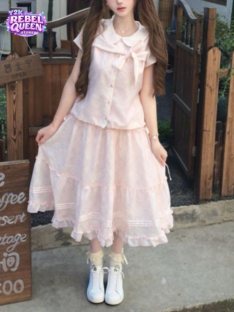 일본 빈티지 스타일 스윗 보우 피터팬 칼라 탑 + 러플 - Vintage Fashion Outfit 리뷰 및 가격